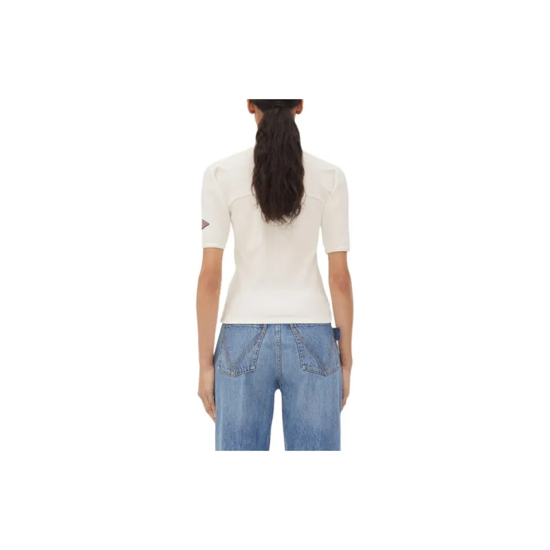 Bottega Veneta Logo Embroidered Ribbed T Shirt-1