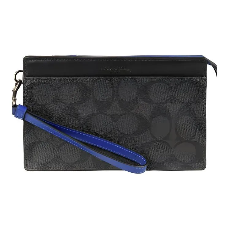 COACH Artificial Leather With Cow Leather Clutch Tubas Men's Black & Charcoal Black Monogram-1