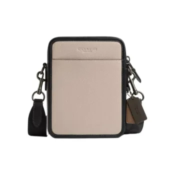 COACH Sullivan Leather With Coated Canvas Shoulder Bag, Crossbody Bag Small Size Men's Charcoal With Dark Stone Color