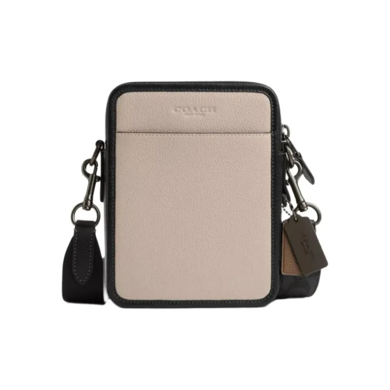 COACH Sullivan Leather With Coated Canvas Shoulder Bag, Crossbody Bag Small Size Men's Charcoal With Dark Stone Color-0