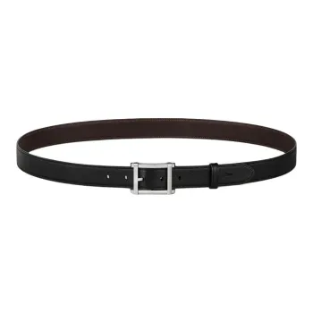 CARTIER Double Sided Design Cow Leather, Palladium Plated Leather Belts Men's Black Width 3CM