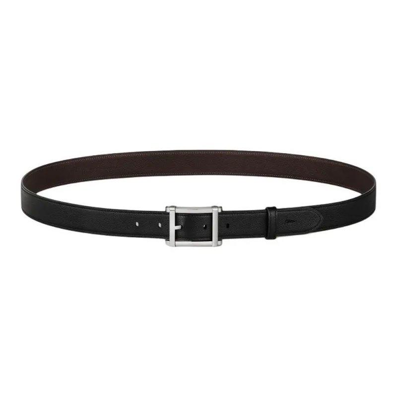 CARTIER Double Sided Design Cow Leather, Palladium Plated Leather Belts Men's Black Width 3CM-0