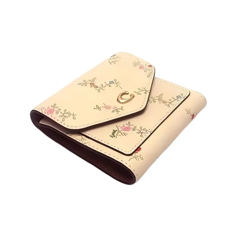 COACH Wyn Pebbled Leather Wallet Mini Women's Brass With Ivory-4
