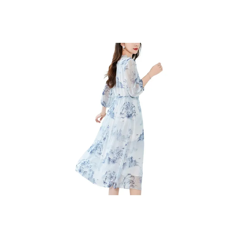 To The West Long-Sleeved Dresses Women's Blue-2