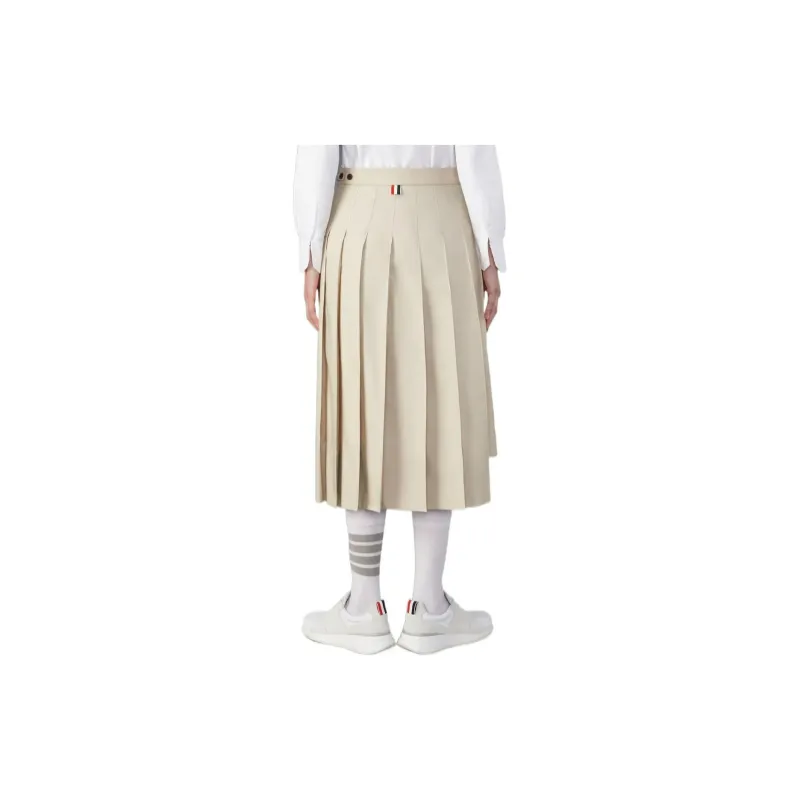 THOM BROWNE RWB Tab High Low Hem Pleated Midi Skirt-1