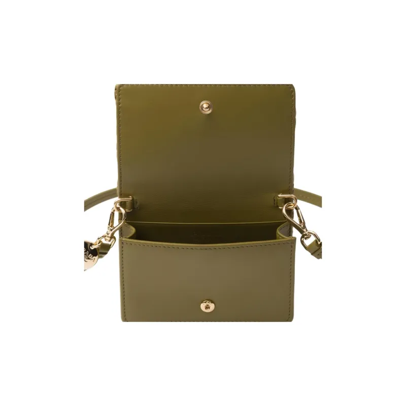 PRADA Leather Patchwork Card Holder Women's Olive Green-3