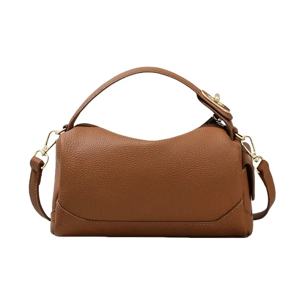 PESASRIE Cow Leather Handbag Shoulder Bag Crossbody Bag Women's Brown-3