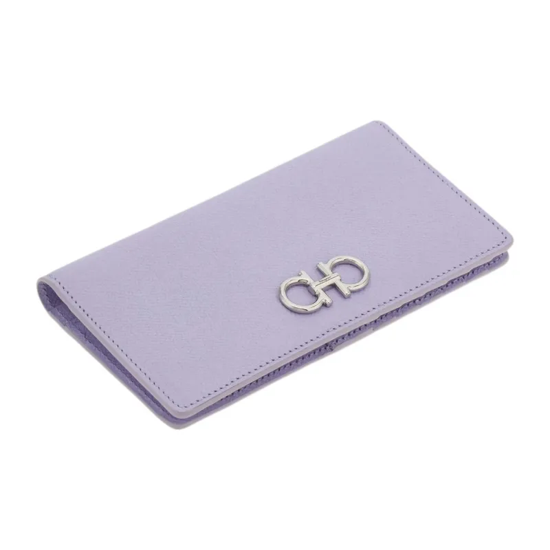 FERRAGAMO GANCINI Stamped Calfskin Wallet Women's Light Purple-2