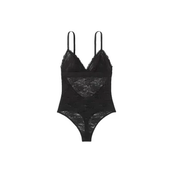 Victoria's Secret PINK WINK LACE TRIANGLE UNLINED BODYSUIT/Black Bodysuits Women's Black