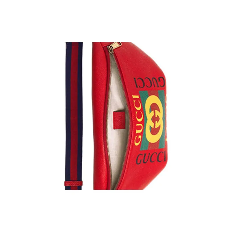 GUCCI Leather One Shoulder Crossbody Bag Sling Bag Fanny Pack Large Size Unisex Red-4