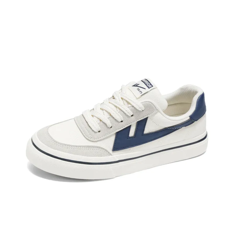 Warrior White Sneakers Abrasion Resistant, Lightweight, And Breathable Low Top Skateboard Shoes Unisex Beige Dark Blue-1