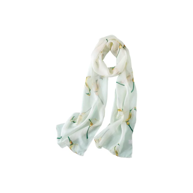 Hang Silk Road Mulberry Silk Silk Scarves Women's White-20
