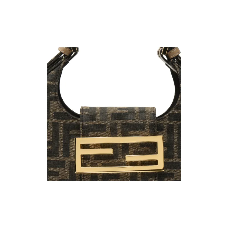 FENDI Cookie With Cow Leather And Snake Skin Cookie Bag Ox Horn Crescent Bag Shoulder Bag, Handbag Mini Women's Brown-8