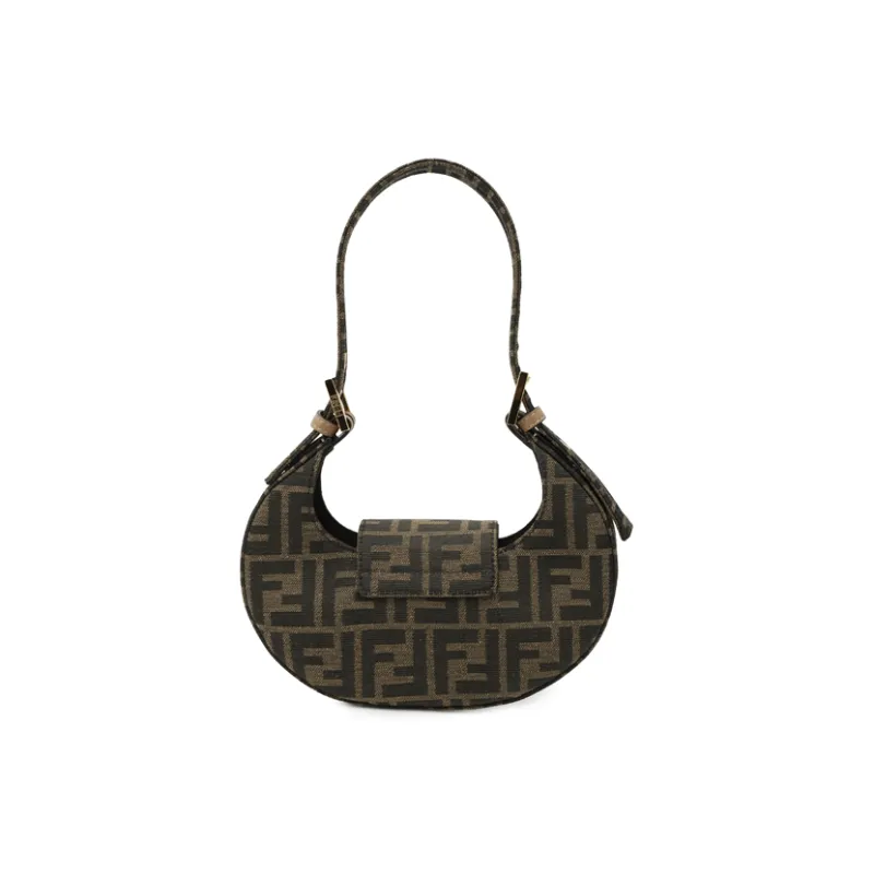 FENDI Cookie With Cow Leather And Snake Skin Cookie Bag Ox Horn Crescent Bag Shoulder Bag, Handbag Mini Women's Brown-5