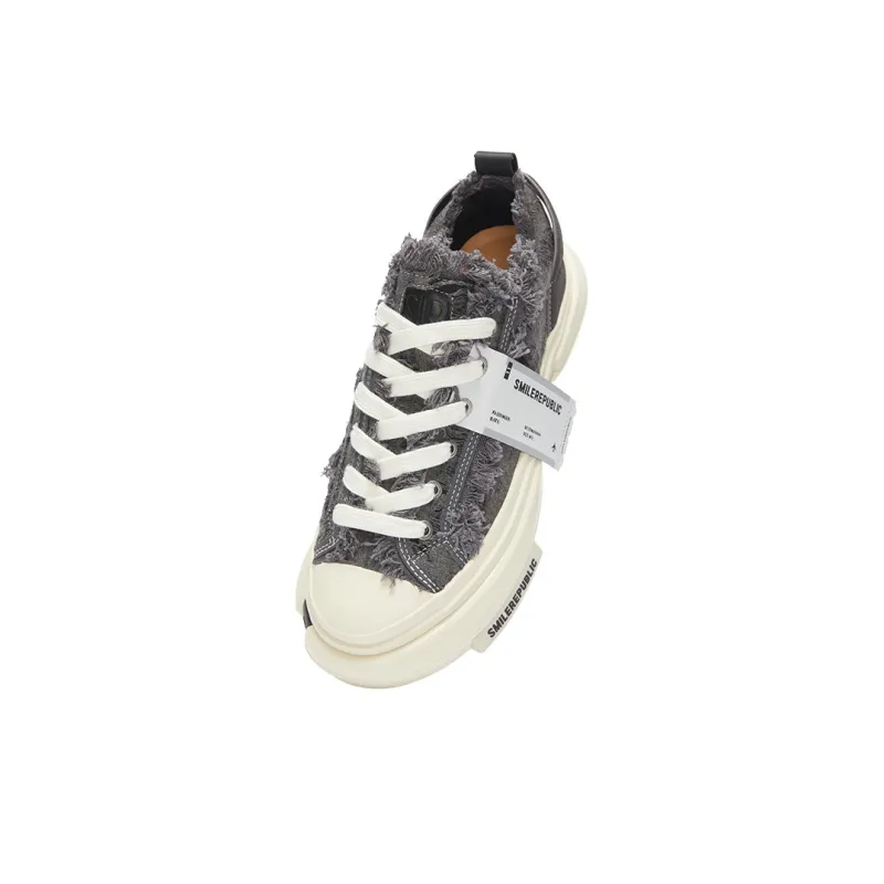 SMILEREPUBLIC INCEPTION GRAY FRINGE Wear-Resistant Height Increasing Low-Top Canvas Shoes Unisex Gray-3