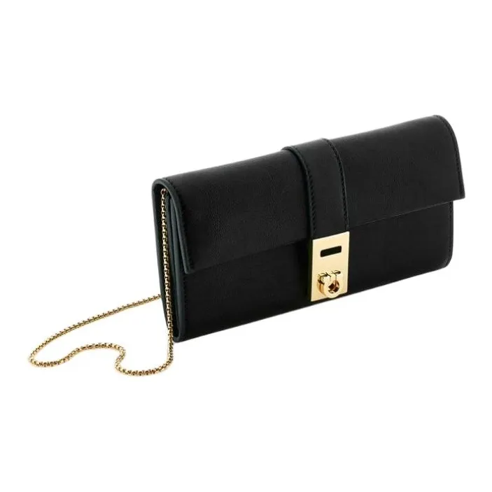 FERRAGAMO Cow Leather Wallet Women's Black-1