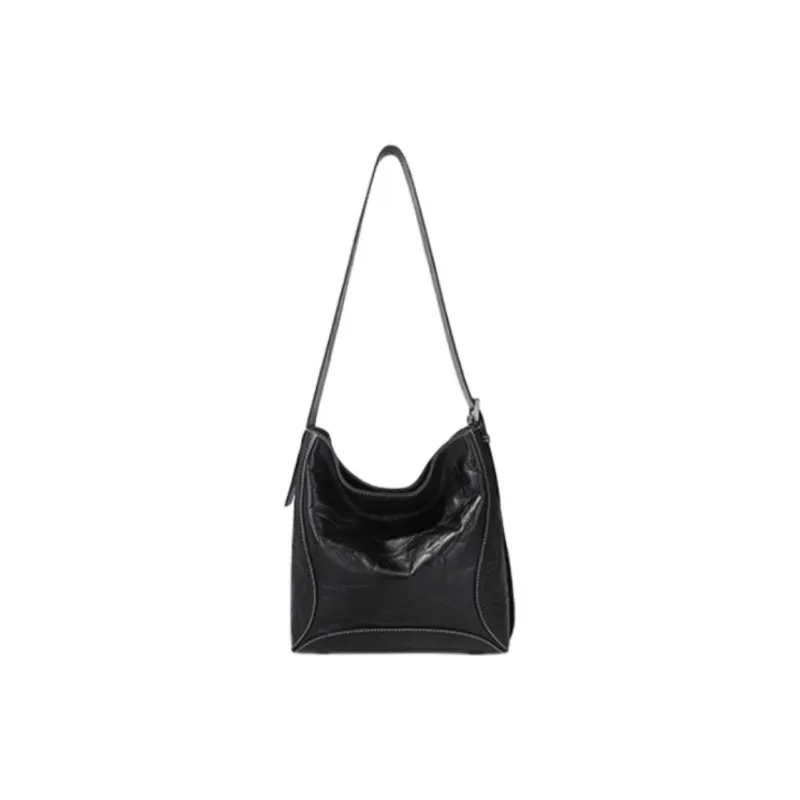 BAMPO Cow Leather Tote Bag Shopping Bag Shoulder Bags Large Size Women's Black-2