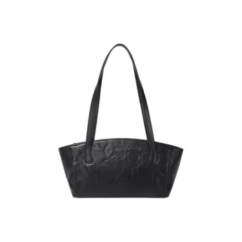 BAMPO Cow Leather Handbag Shoulder Bag Medium Size Women's Pure Black