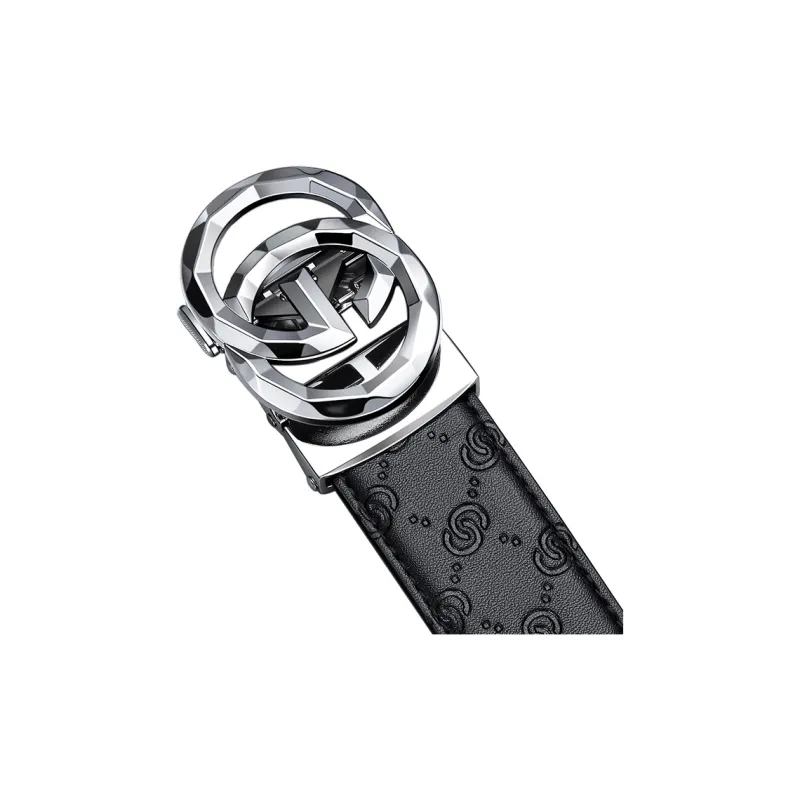 AUGTARLION Business Automatic Buckle Luxury Lite Cow Leather Leather Belts Men's Gunmetal Width 3.5CM-3