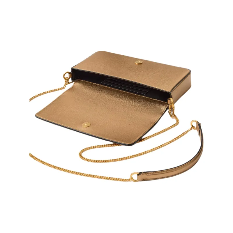 Valentino Vlogo Grained Calfskin Shoulder Bag Crossbody Bag Women's Vintage Yellow Copper-3