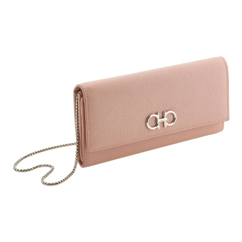 FERRAGAMO Hammered Texture Calfskin Shoulder Bag, Crossbody Bag, Wallet Women's Blush Pink-1