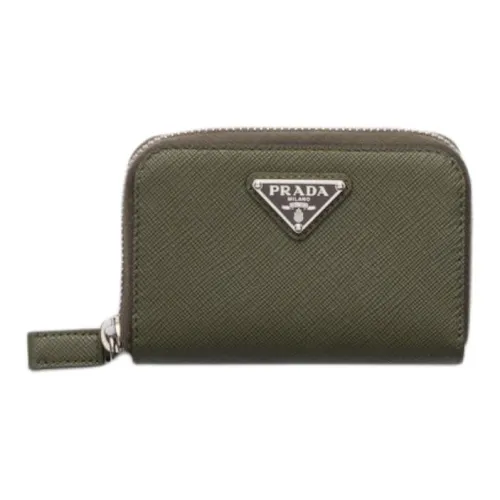 PRADA Saffiano Leather Coin Purses Wallets Men's Green