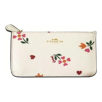 COACH Corner Zip Leather Wrist Bag Coin Purse Wallet Women's White