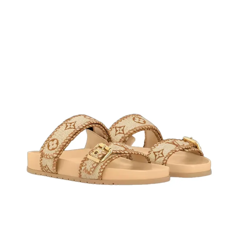 LOUIS VUITTON Bom Dia Slide Slippers Women's Brown-3