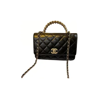 CHANEL Bright Crinkle Lambskin Artificial Pearl Metal Shoulder Bag, Crossbody Bag, Handbag Women's Black