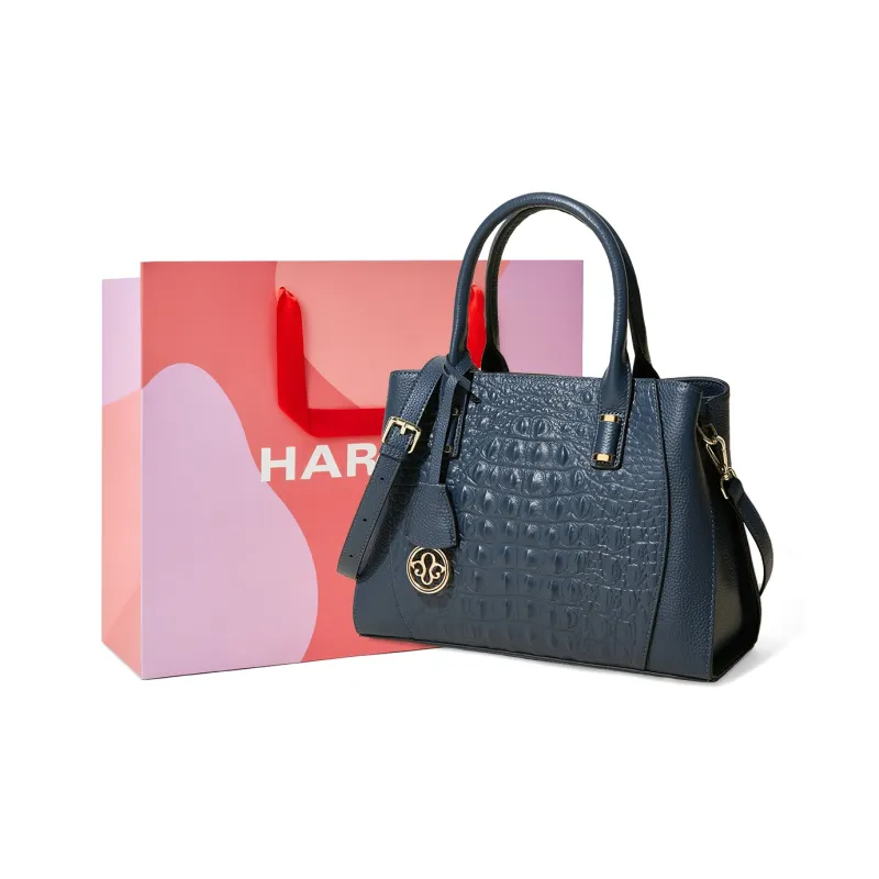 HARSON Cow Leather Shoulder Bag, Handbag Regular Women's Blue/Extreme Night Black/Lake Green-0