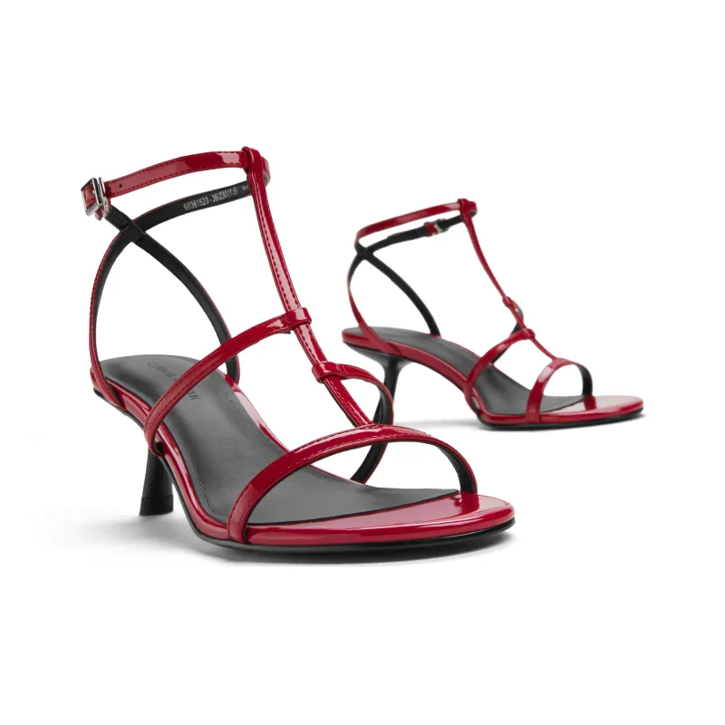 CHARLES&KEITH Small Ck One Strap Sandals 6.2cm Women's Black Box Black/White/Red-8