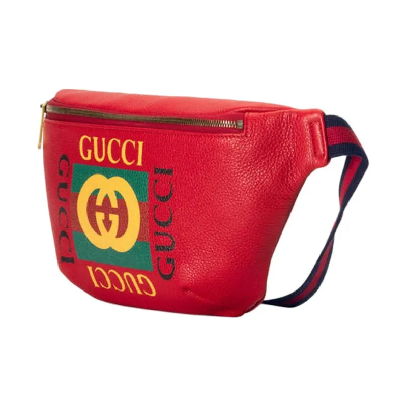 GUCCI Leather One Shoulder Crossbody Bag Sling Bag Fanny Pack Large Size Unisex Red-1