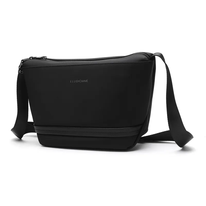 ELLE HOMME Fabric, Synthetic Leather Casual Backpack Shoulder Bag, Crossbody Bag Regular Men's Black-1