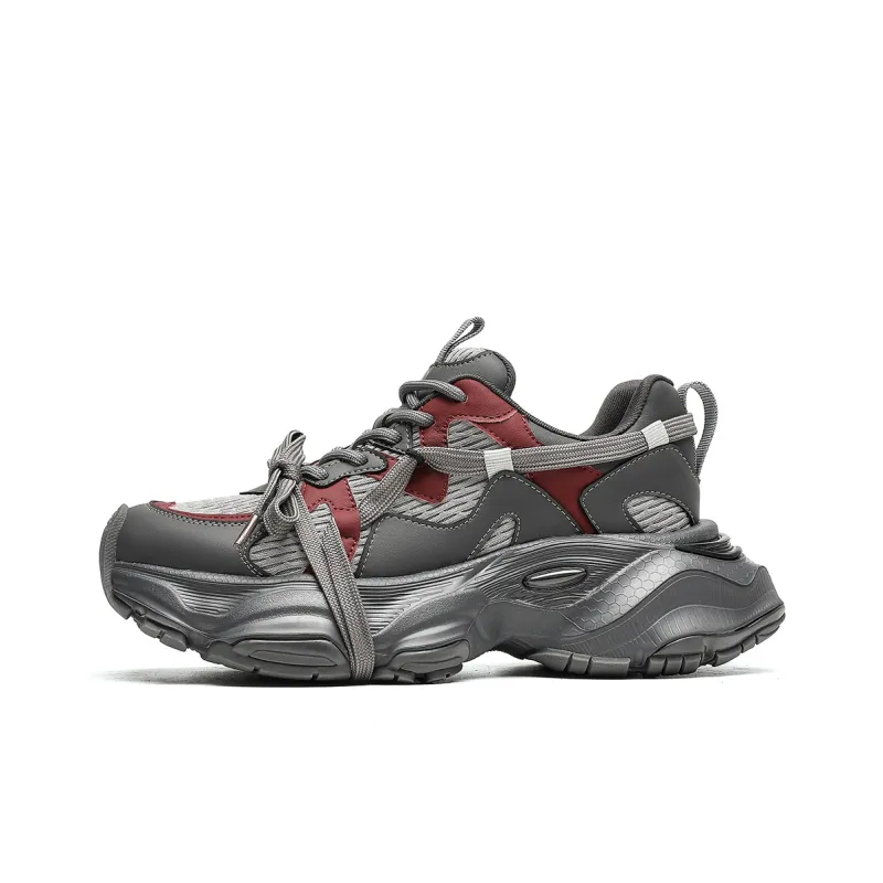 EBLAN Low Top Chunky Sneakers Women's Gray Red-0