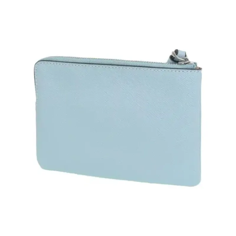 COACH Corner Zip Leather Coin Purse Wrist Bag Clutch Women's Haze Blue-3