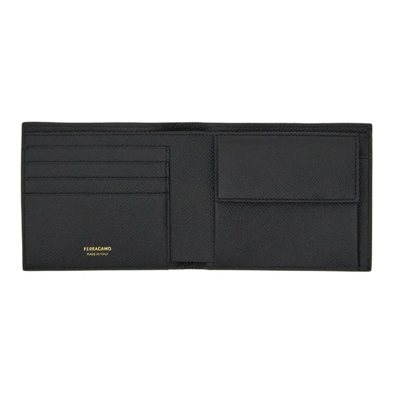 FERRAGAMO Hammered Leather Wallet Men's Black-3