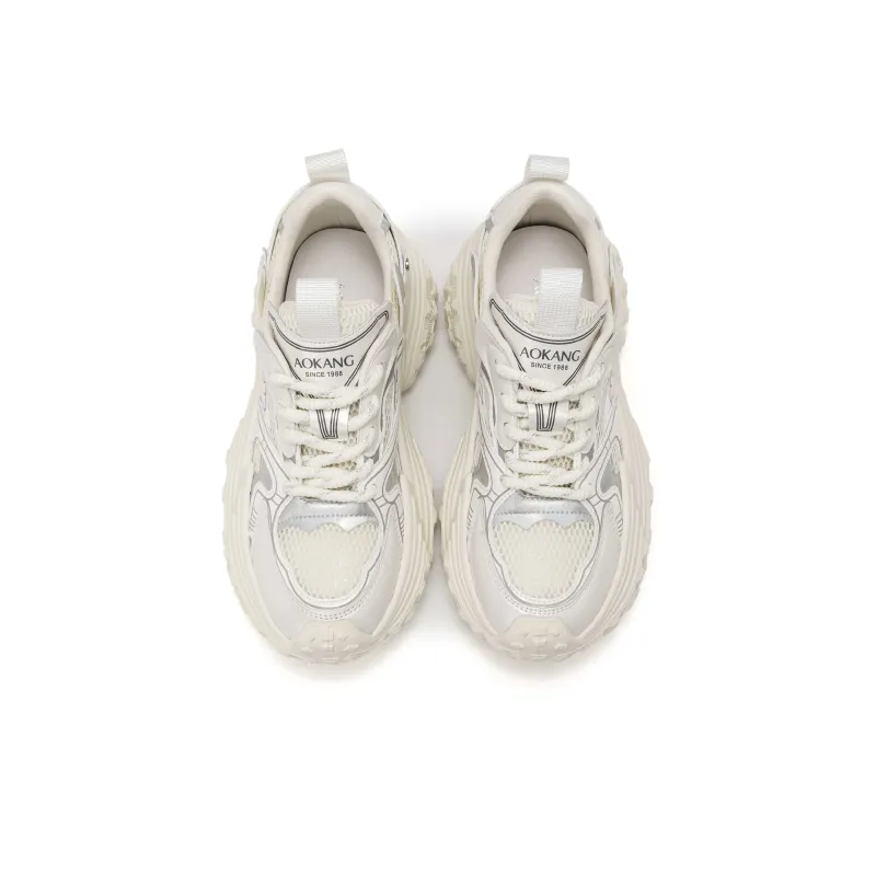 AOKANG Chunky Sneakers Women's Low Top Beige White Purple-4