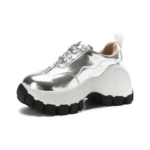 BOSSSUNWEN Chunky Sneakers Women's Low-Top Silver