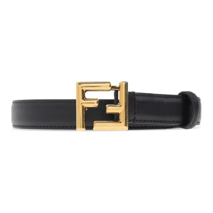 FENDI Brand Logo Pin Buckle Leather Belts Women's Black-0