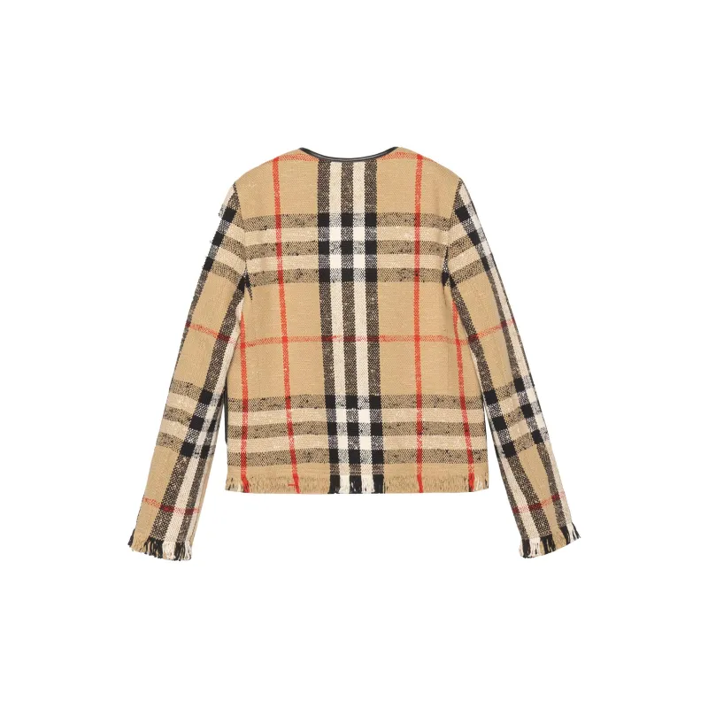 Burberry SS23 Checked Frayed Edge Tweed Jacket Brown-1