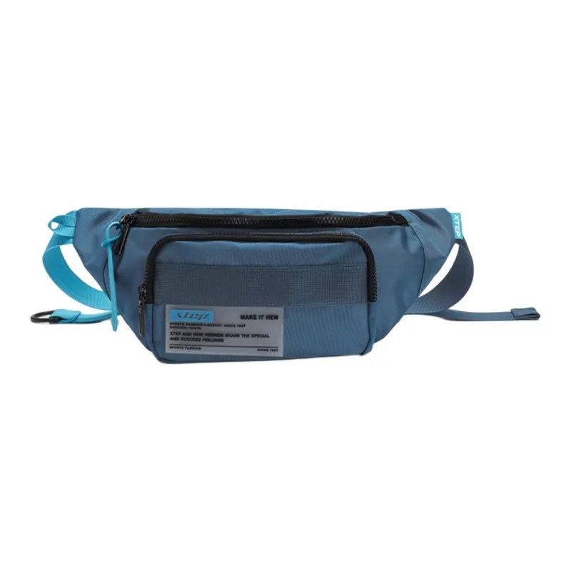 XTEP Fabric One Shoulder Sling Bag Fanny Pack Unisex Light Gray/Black/Blue-8