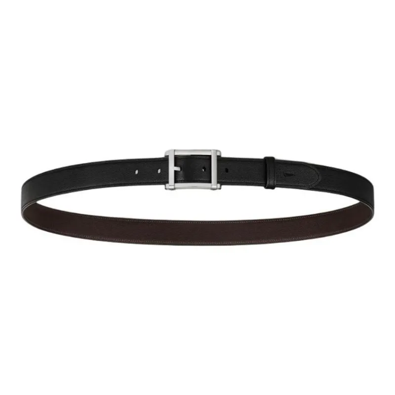 CARTIER Double Sided Design Cow Leather, Palladium Plated Leather Belts Men's Black Width 3CM-1
