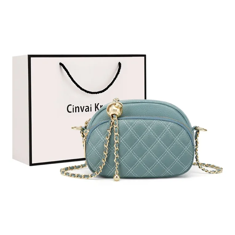 CinvaiKrose Cow Leather With Super Fine Shoulder Bag Women's Black/Aqua Blue-7