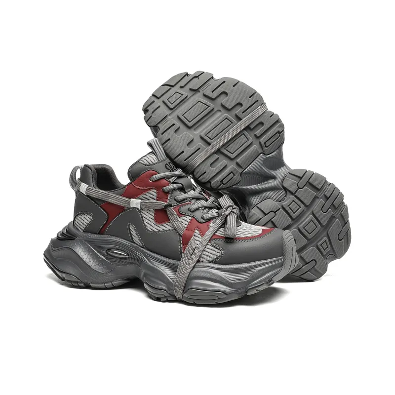 EBLAN Low Top Chunky Sneakers Women's Gray Red-2