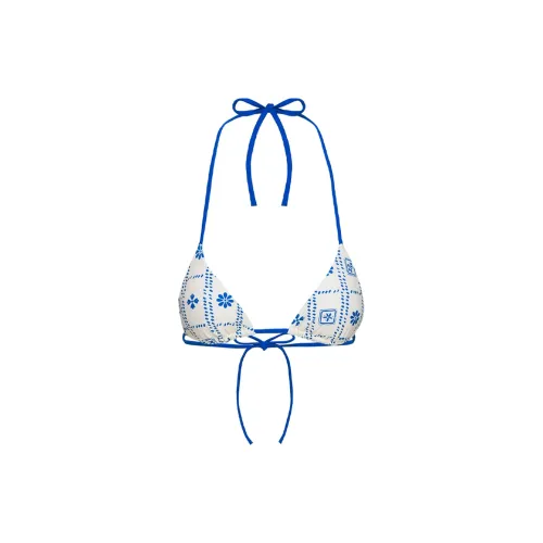 PRINCESS POLLY Bikinis Women's White/Blue Floral/White Background With Blue Print