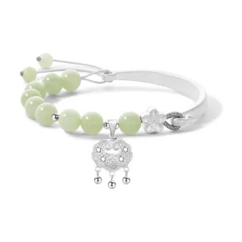 Heart Grass Hetian Jade Bracelets Women's Pale Greenish-White Jade