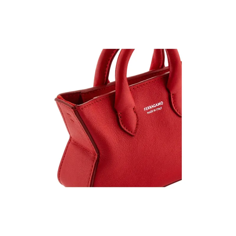 FERRAGAMO Calfskin Tote Charm Bag Merchandise Mini Men's Flame Red-4