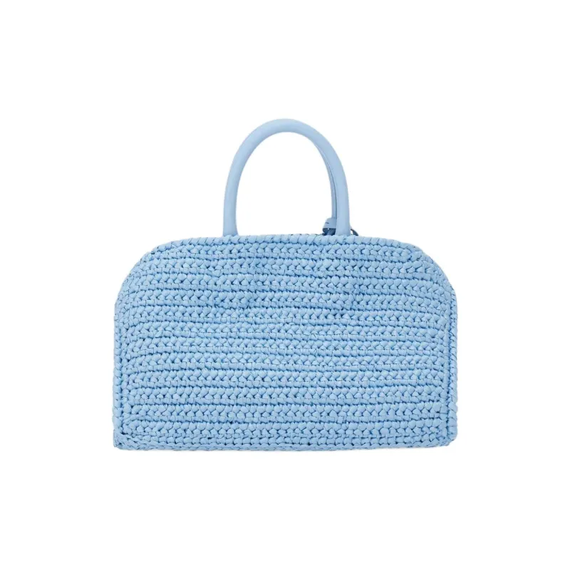 FERRAGAMO Raffia With Calfskin Handbag Mini Women's Sky Blue-3