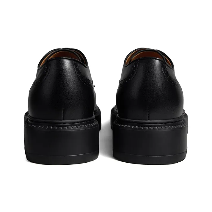 Zuti British Style Brogue Embroidered Derby Shoes Casual Shoes Men's Black-3