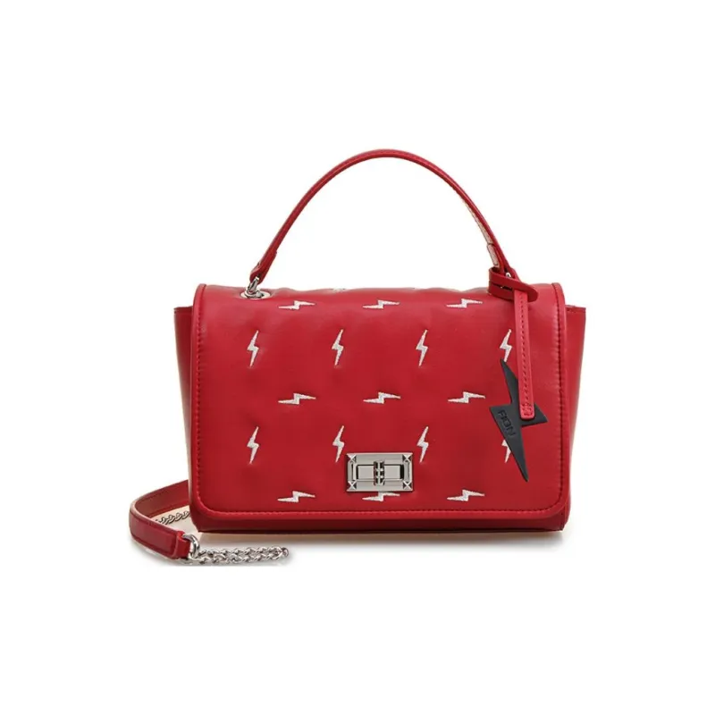 FION Split Cow Leather Shoulder Bag, Crossbody Bag, Handbag Trumpets Women's Black & Multicolor/Red & White-8